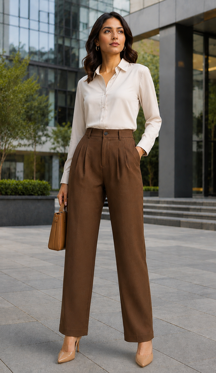 Brown Korean Trousers for Women by Purple Imli