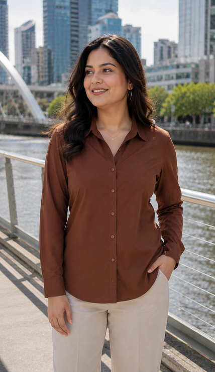 Chocolate Brown Formal Shirt for Women – Purple Imli urban