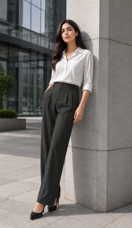 Dark Green Korean Trousers for Women by Purple Imli