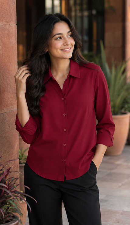 Wine Shirt with Taupe Beige Trouser Combo for Women – Purple Imli