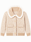 Beige ruffle collar tweed women's jacket by Purple Imli – product shot