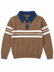 Beige denim collar striped women's sweater by Purple Imli – product shot