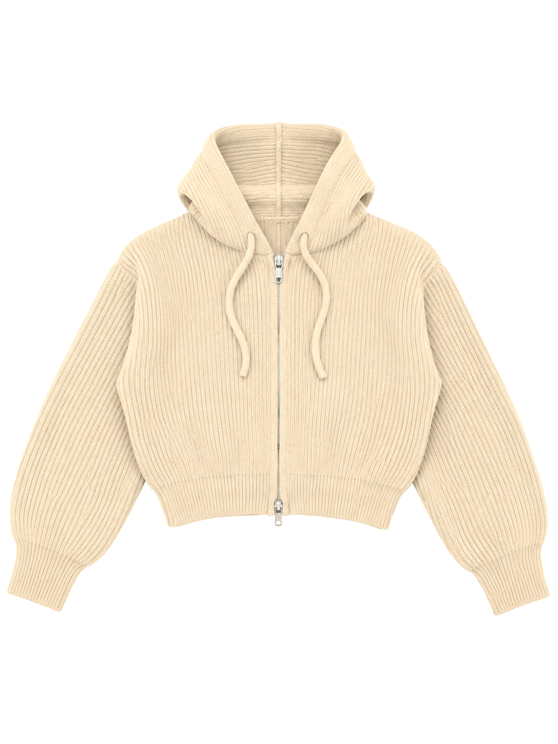 Beige cropped ribbed zip women's hoodie by Purple Imli – product shot