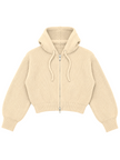 Beige cropped ribbed zip women's hoodie by Purple Imli – product shot