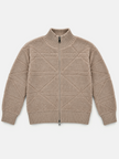 Beige textured knit zip-up women's sweater by Purple Imli – product shot