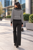 Black houndtooth ruffle collar women's cardigan by Purple Imli – back view
