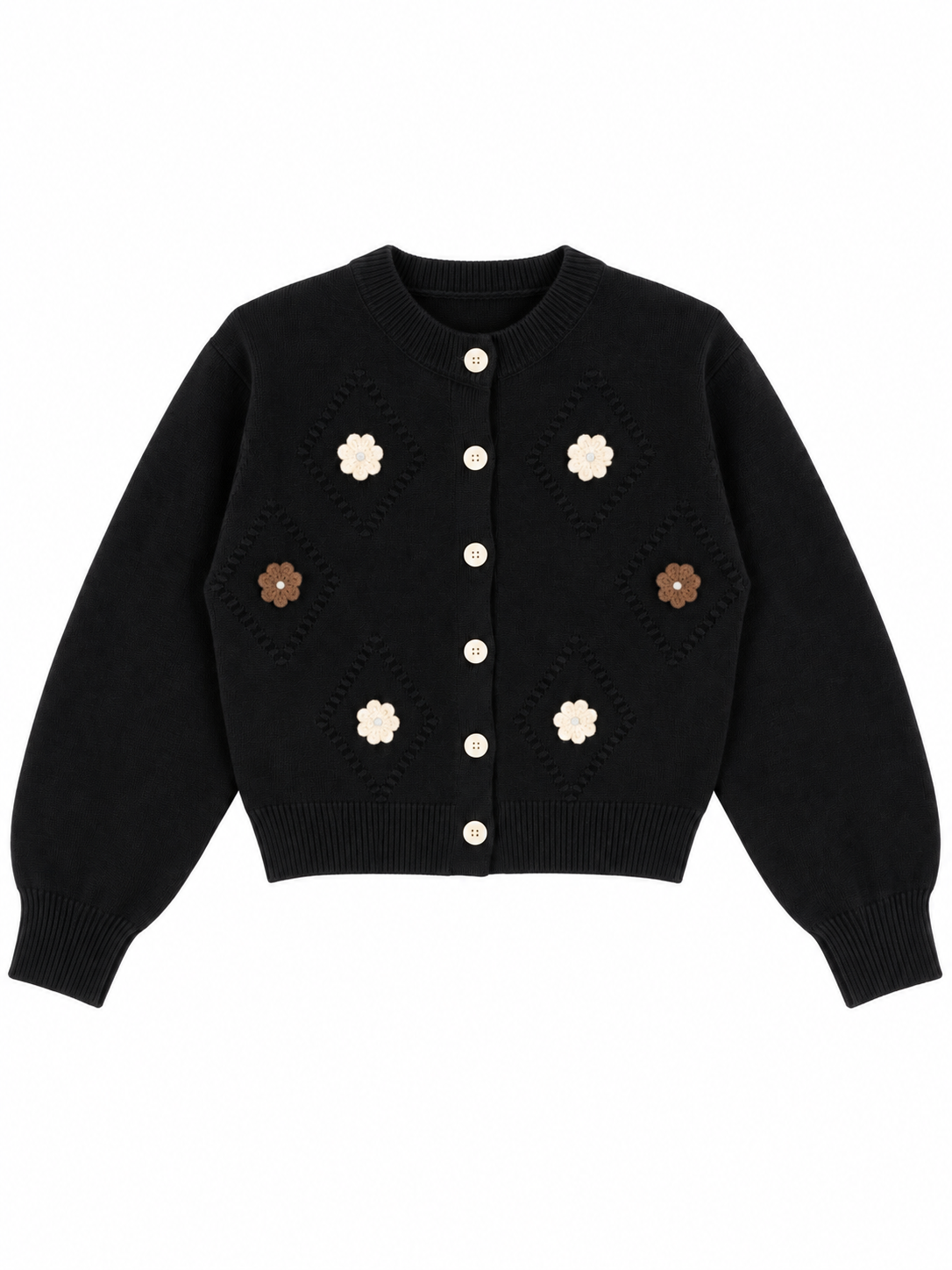 Black crochet flower women's cardigan by Purple Imli – product shot