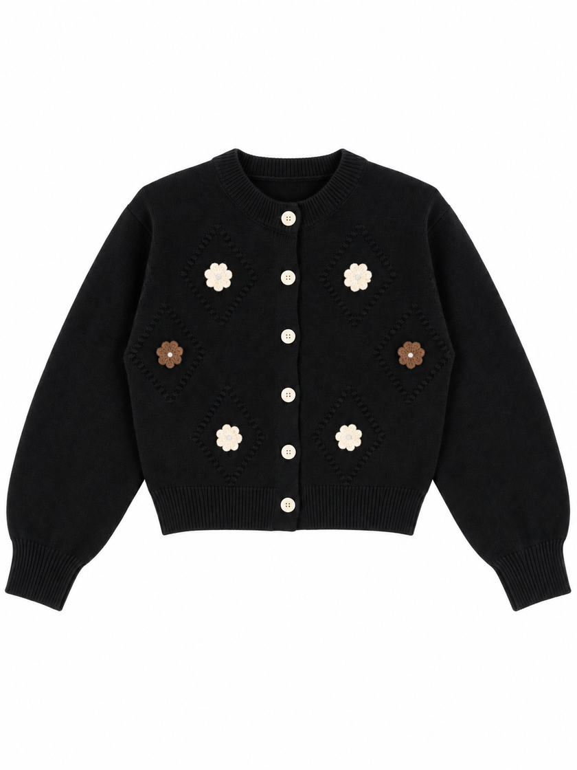 Black crochet flower women's cardigan by Purple Imli – product shot