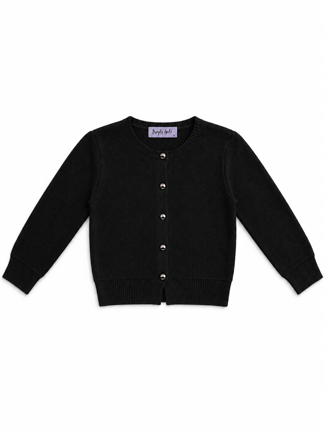Black classic button women's cardigan by Purple Imli – product shot
