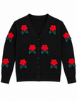 Black 3D flower V-neck women's cardigan by Purple Imli – product shot