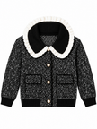 Black ruffle collar tweed women's jacket by Purple Imli – product shot