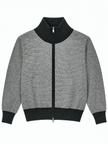 Black fine stripe zip-up women's cardigan by Purple Imli – product shot
