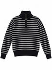 Black breton stripe half-zip women's sweater by Purple Imli – product shot