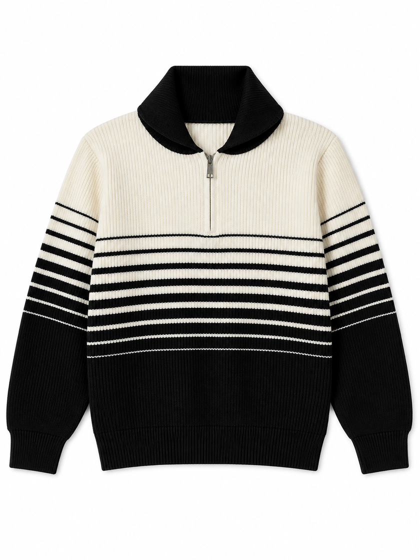 Black shawl collar half-zip women's sweater by Purple Imli – product shot