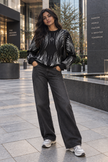 Black brushstroke rhinestone women's sweater by Purple Imli – front view
