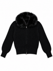 Black faux fur collar zip-up women's sweater by Purple Imli – product shot