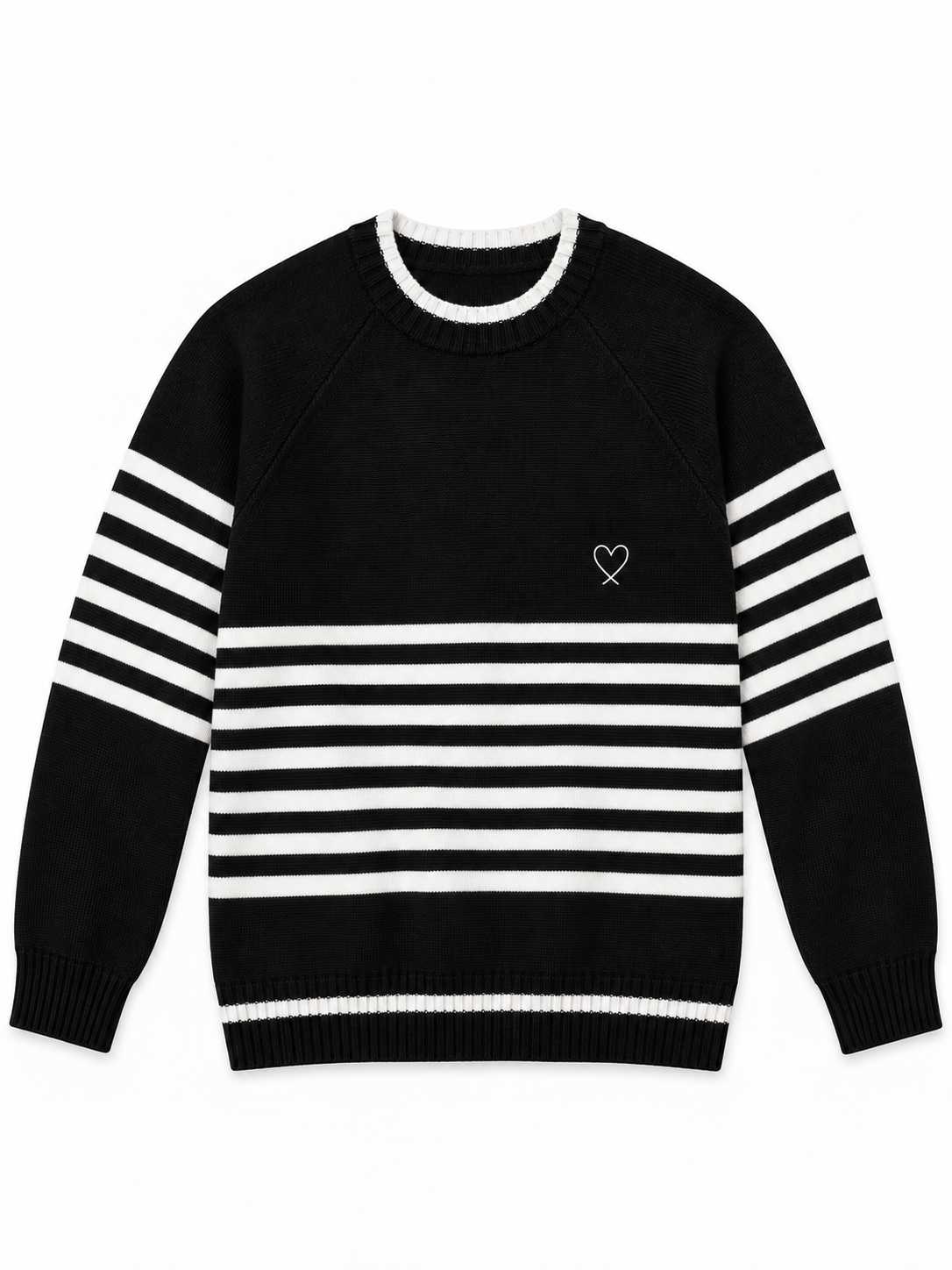 Black striped raglan women's sweater by Purple Imli – product shot