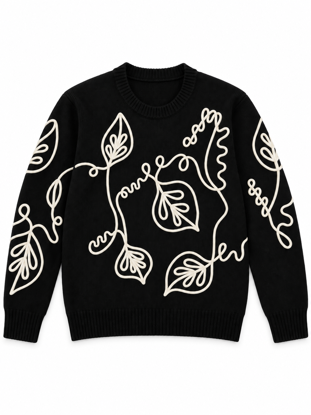 Black outline leaf women's sweater by Purple Imli – product shot