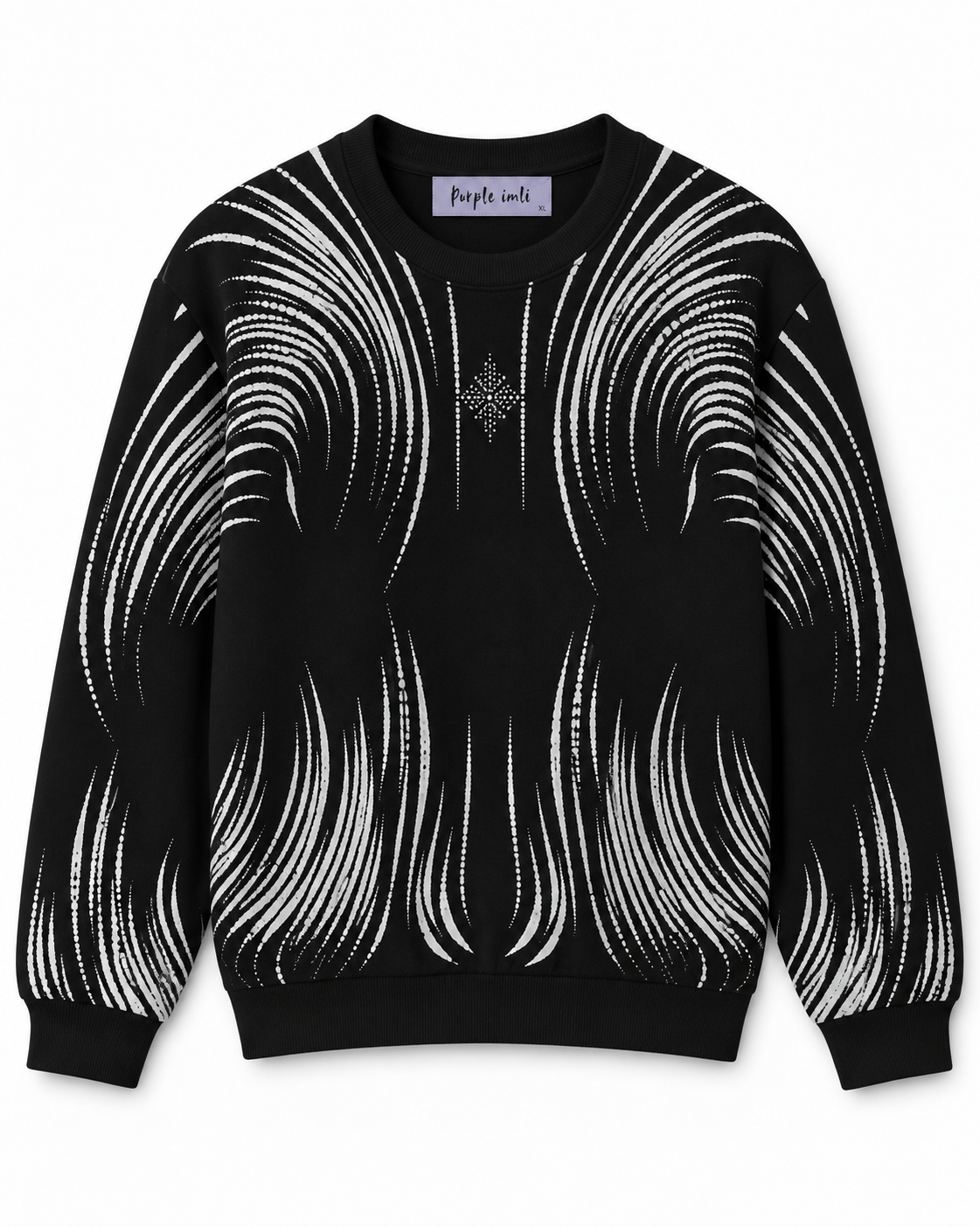 Black brushstroke rhinestone women's sweater by Purple Imli – product shot