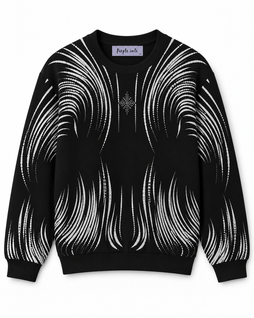 Black brushstroke rhinestone women's sweater by Purple Imli – product shot