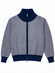 Navy fine stripe zip-up women's cardigan by Purple Imli – product shot