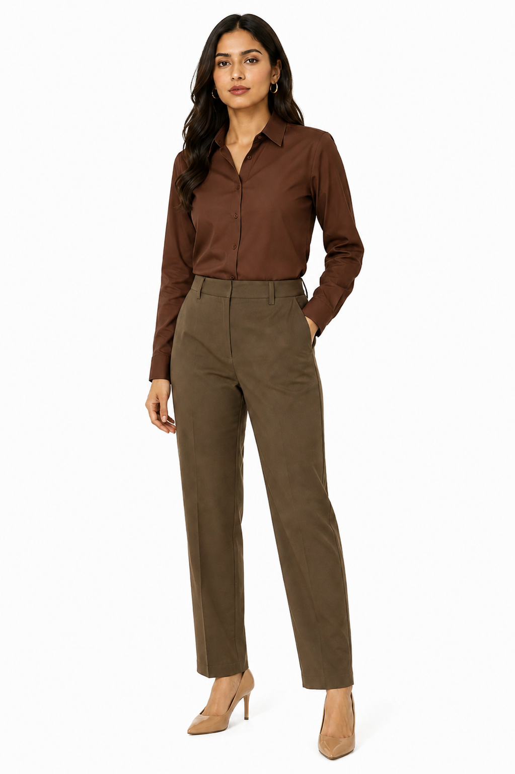 Brown Shirt with Taupe Beige Trouser Combo for Women – Purple Imli