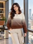 Brown shawl collar half-zip women's sweater by Purple Imli – front view