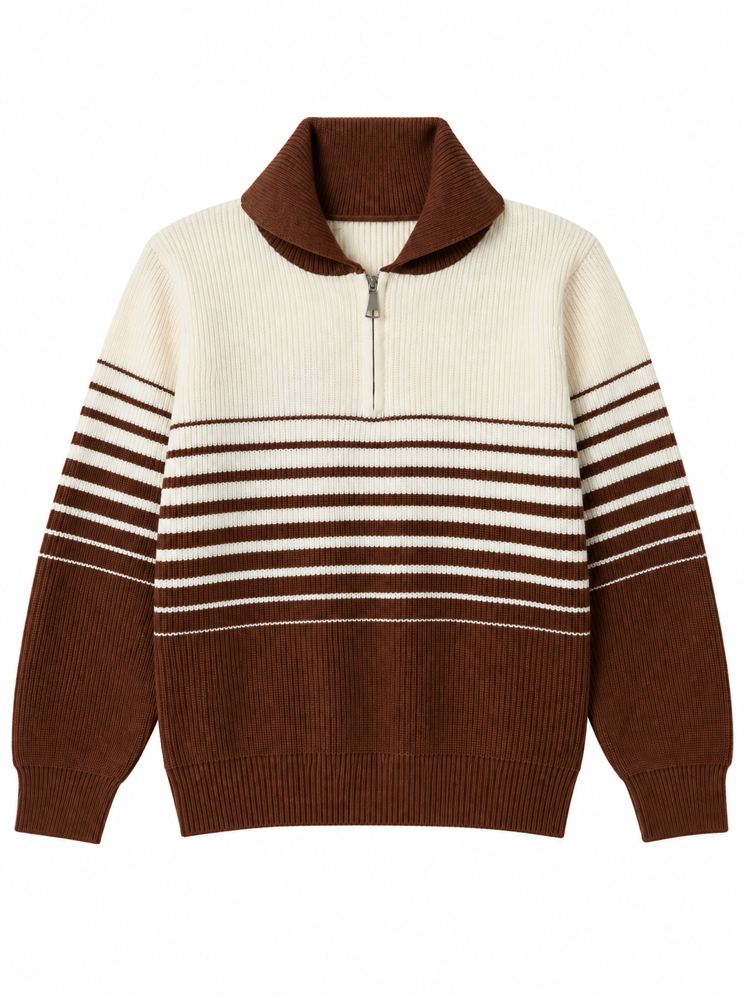 Brown shawl collar half-zip women's sweater by Purple Imli – product shot