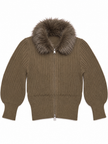 Brown faux fur collar zip-up women's sweater by Purple Imli – product shot