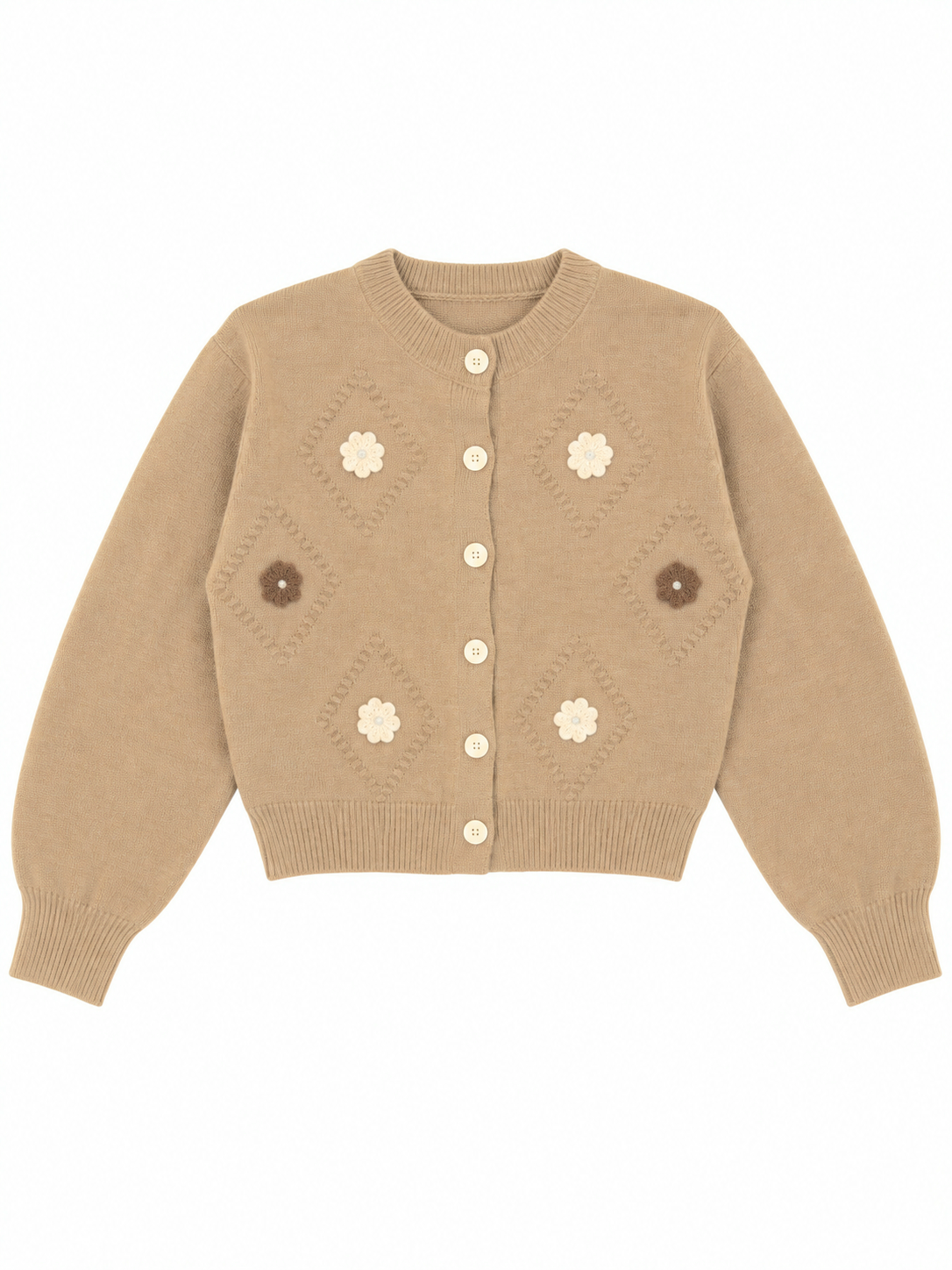 Camel brown crochet flower women's cardigan by Purple Imli – product shot