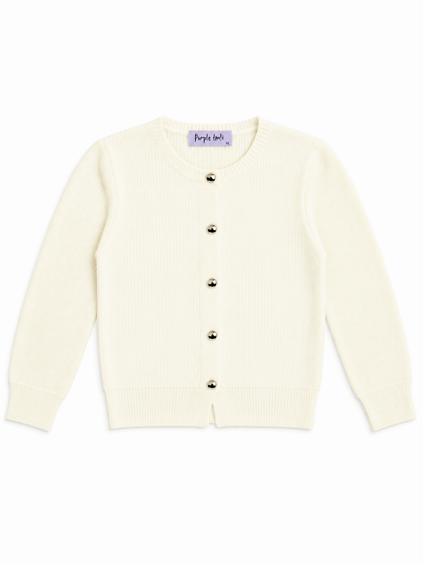 Cream classic button women's cardigan by Purple Imli – product shot