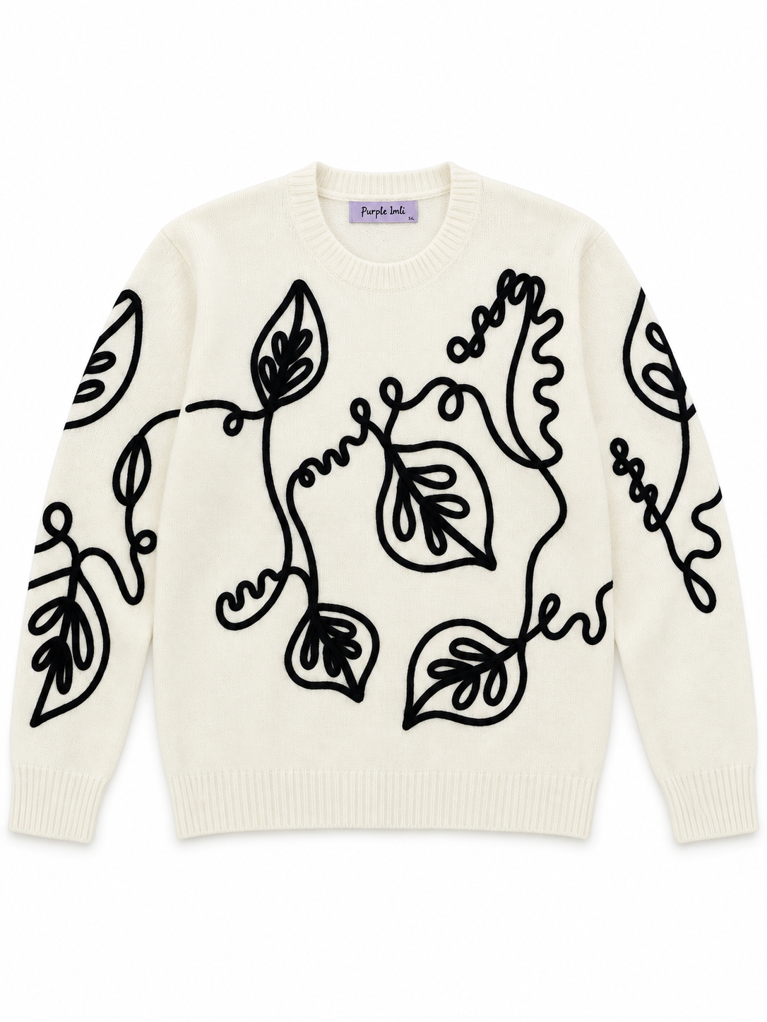 Cream outline leaf women's sweater by Purple Imli – product shot