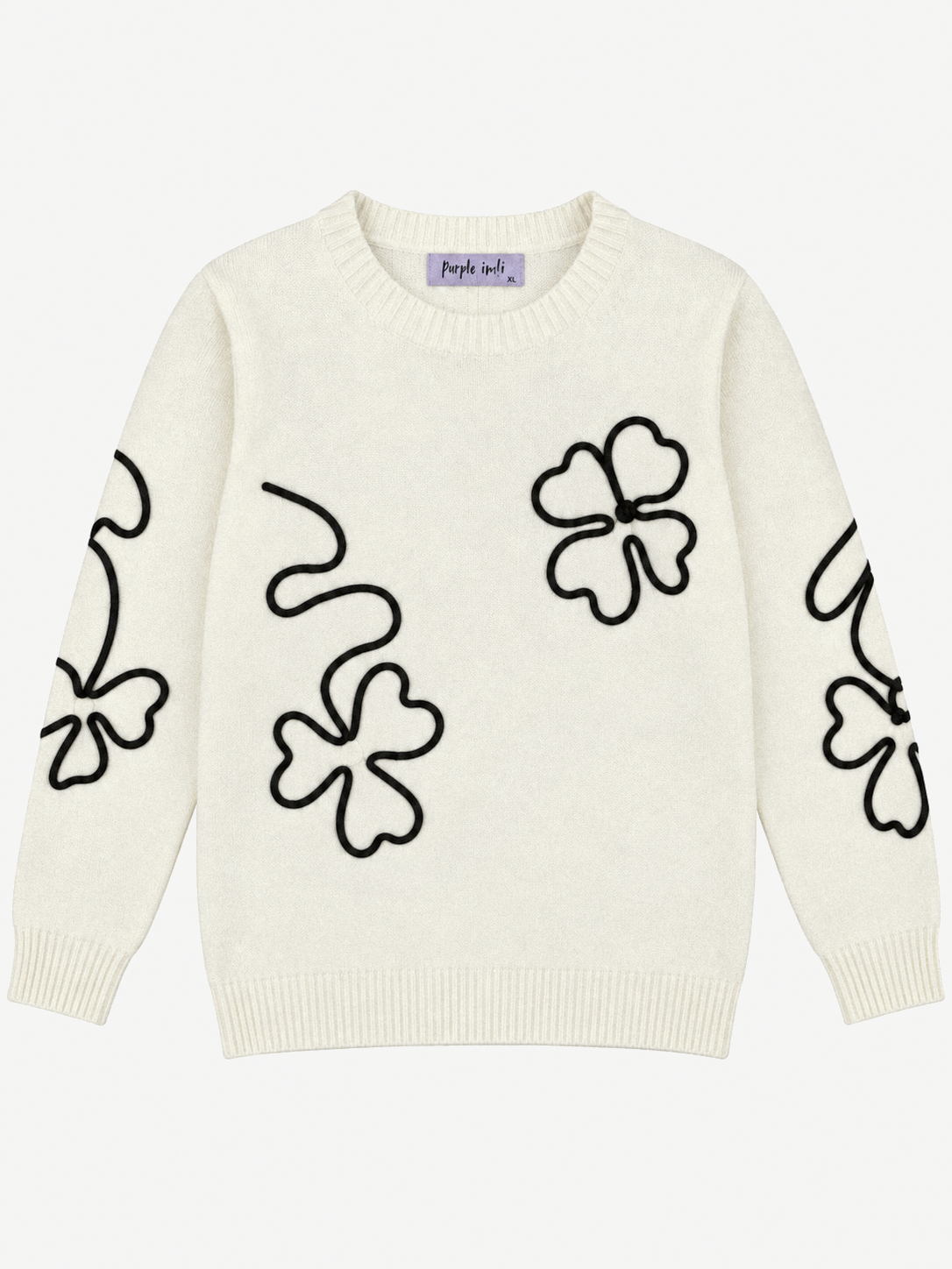 Cream outline flower women's sweater by Purple Imli – product shot