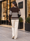 Dark brown striped raglan women's sweater by Purple Imli – back view