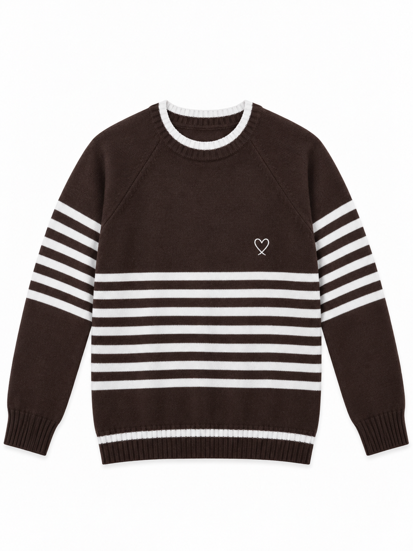Dark brown striped raglan women's sweater by Purple Imli – product shot