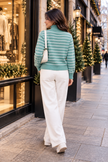 Green breton stripe half-zip women's sweater by Purple Imli – back view