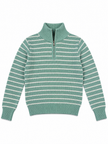 Green breton stripe half-zip women's sweater by Purple Imli – product shot