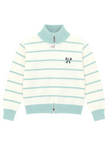 Green striped bow zip-up women's sweater by Purple Imli – product shot