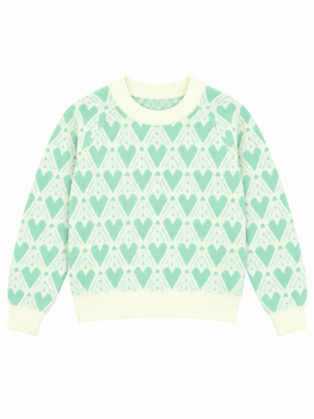 Green heart jacquard women's sweater by Purple Imli – product shot