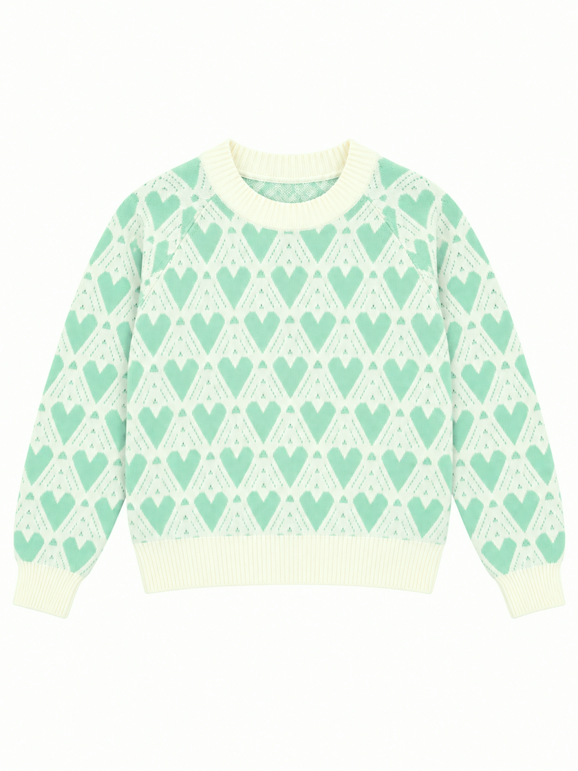 Green heart jacquard women's sweater by Purple Imli – product shot