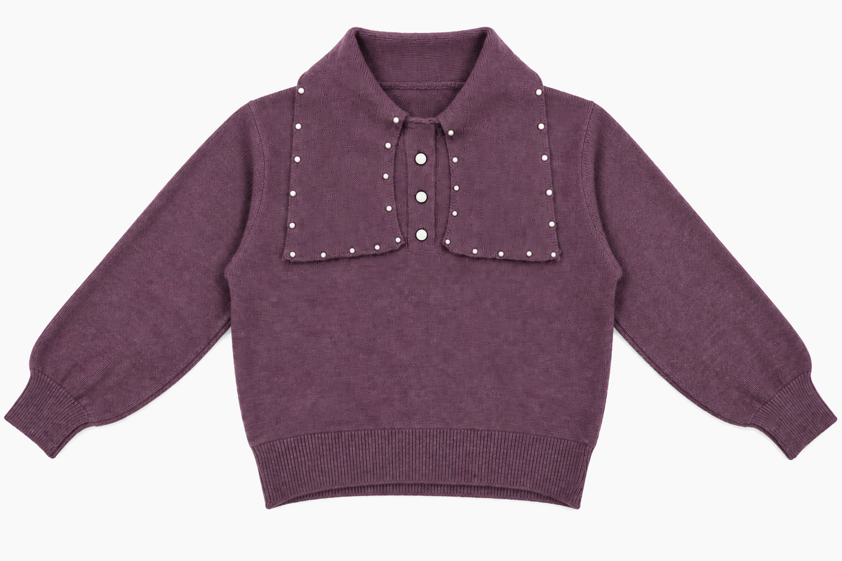 Lavender pearl bib collar women's sweater by Purple Imli – product shot