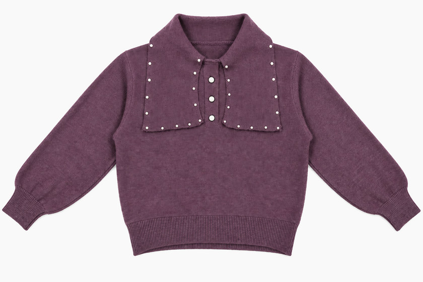 Lavender pearl bib collar women's sweater by Purple Imli – product shot