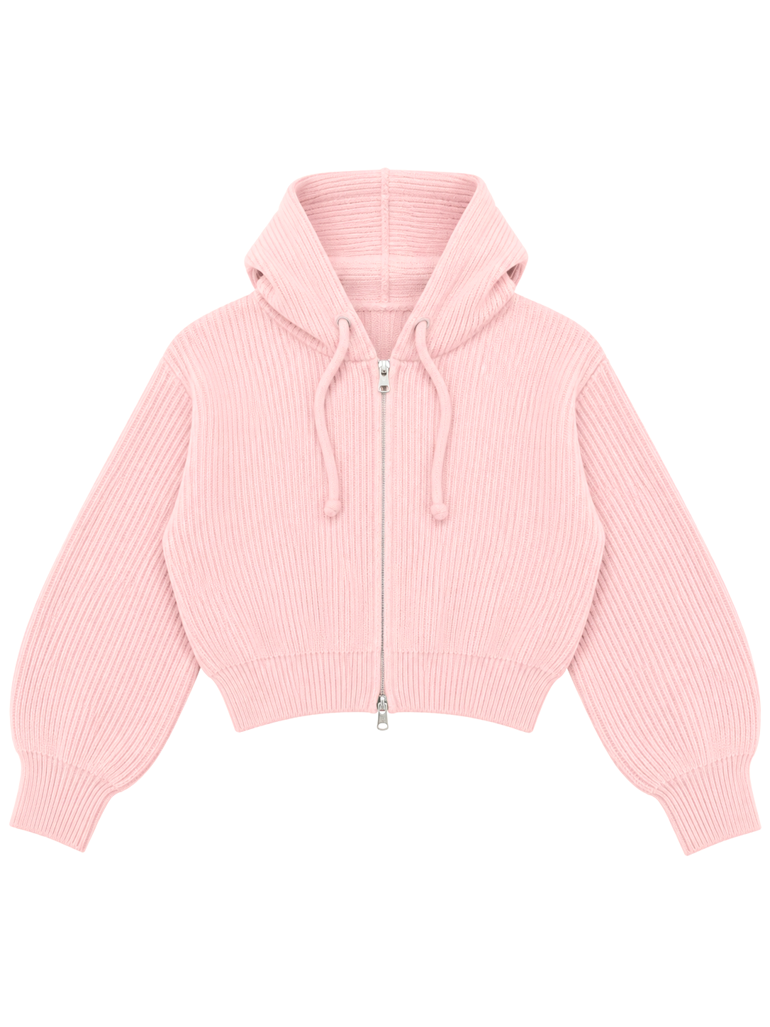 Light pink cropped ribbed zip women's hoodie by Purple Imli – product shot