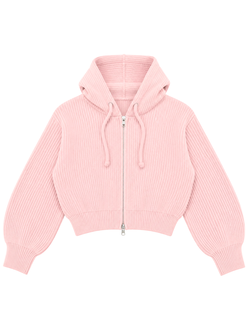 Light pink cropped ribbed zip women's hoodie by Purple Imli – product shot