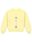 Light yellow fuzzy daisy button women's cardigan by Purple Imli – product shot