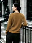 Mustard gold button ribbed women's cardigan by Purple Imli – back view