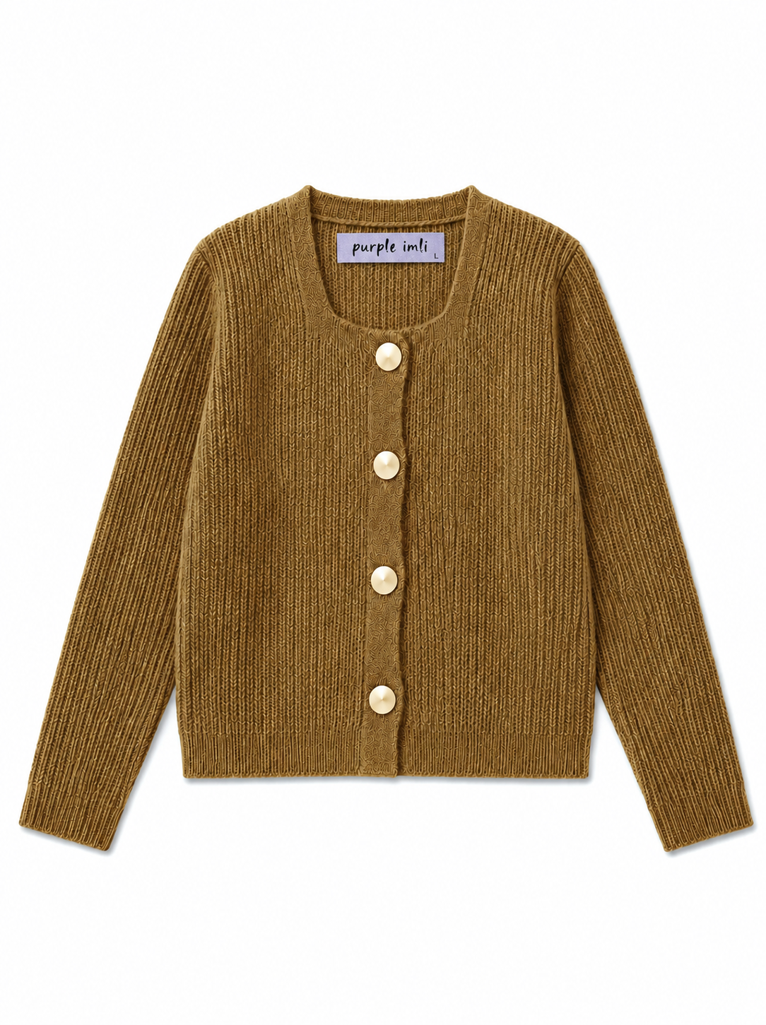 Mustard gold button ribbed women's cardigan by Purple Imli – product shot