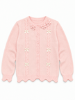 Pink scalloped bow women's cardigan by Purple Imli – product shot