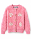 Pink fuzzy pearl flower women's cardigan by Purple Imli – product shot