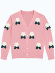 Pink 3D flower V-neck women's cardigan by Purple Imli – product shot